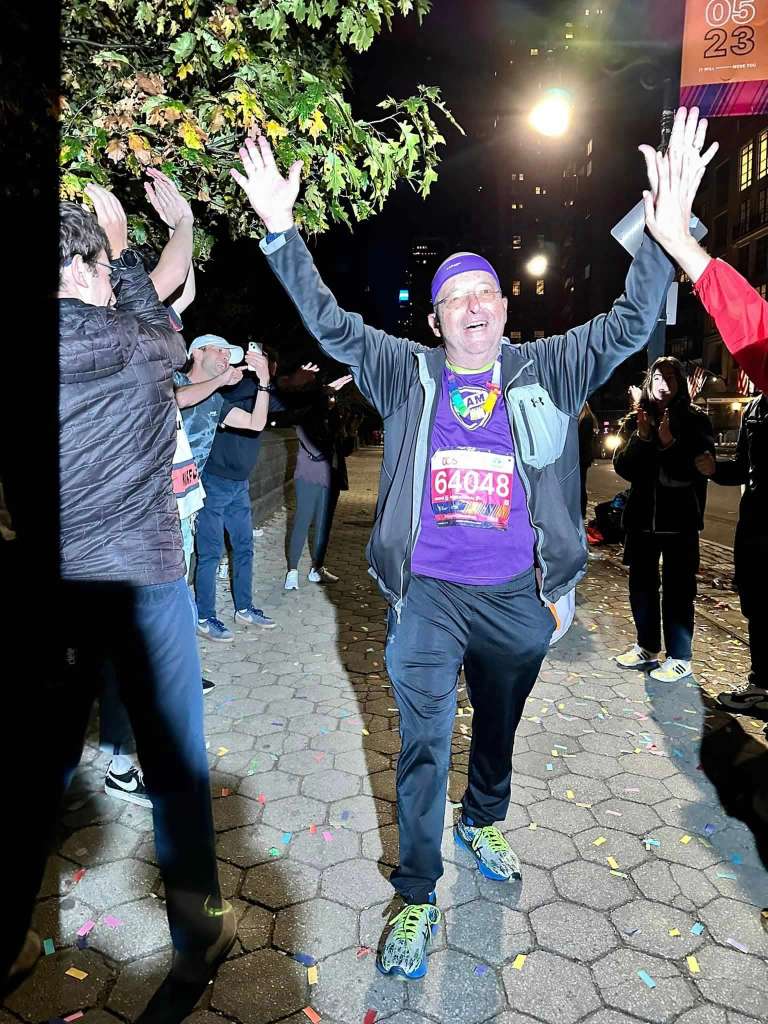 Kaufman walked last year's NYC Marathon in 8 hours, 43 minutes and 34 seconds — a pace of 19 minutes and 59 seconds per mile.