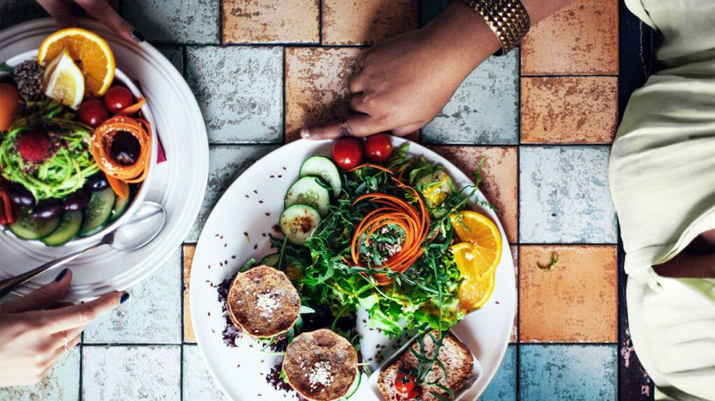 large plate of fruit and veg