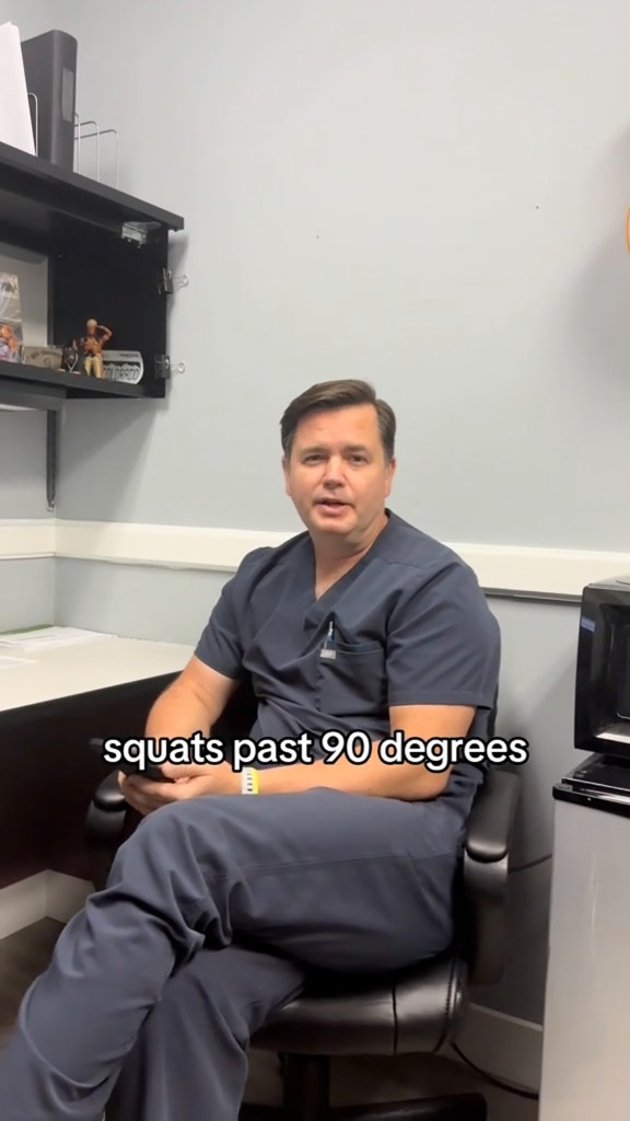 Dr. Scott Brotherton (pictured here) warns against "squats past 90 degrees."