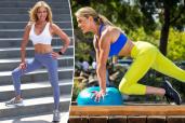 Fitness trainer Jill Brown, 57, in tummy-baring workout clothes as she reveals how to get a flat stomach over 40.