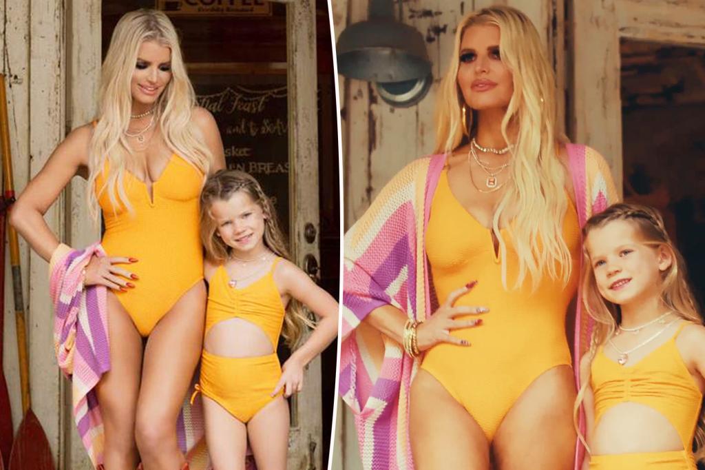 Jessica Simpson and daughter Birdie, 6, twin in yellow swimsuits: ‘She loves to be in the center of it all’